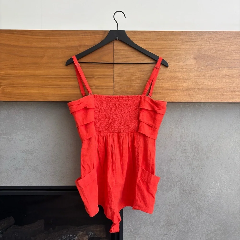 NWT By Anthropologie Linen Short Romper Bright Red, Size S - Picture 10 of 15